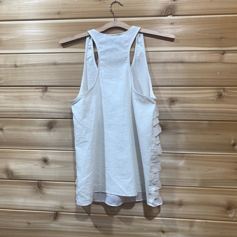Cynthia Rowley Tiered Ruffle Scoop Neck Tank Top Sleeveless Linen Blend Size S - Picture 3 of 7